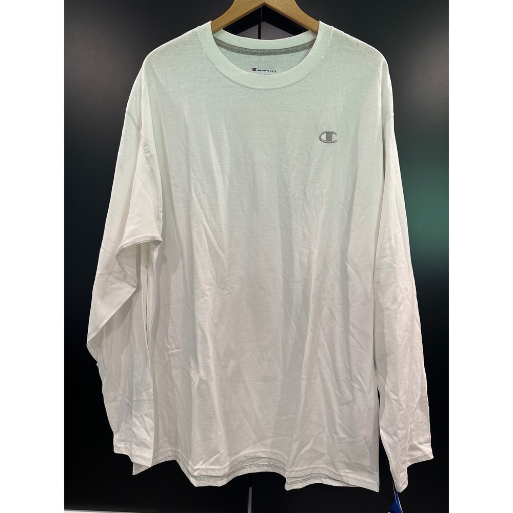 Champion Authentic Mens XL White Long Sleeve T-Shirt Embroidered Logo T2228 NEW